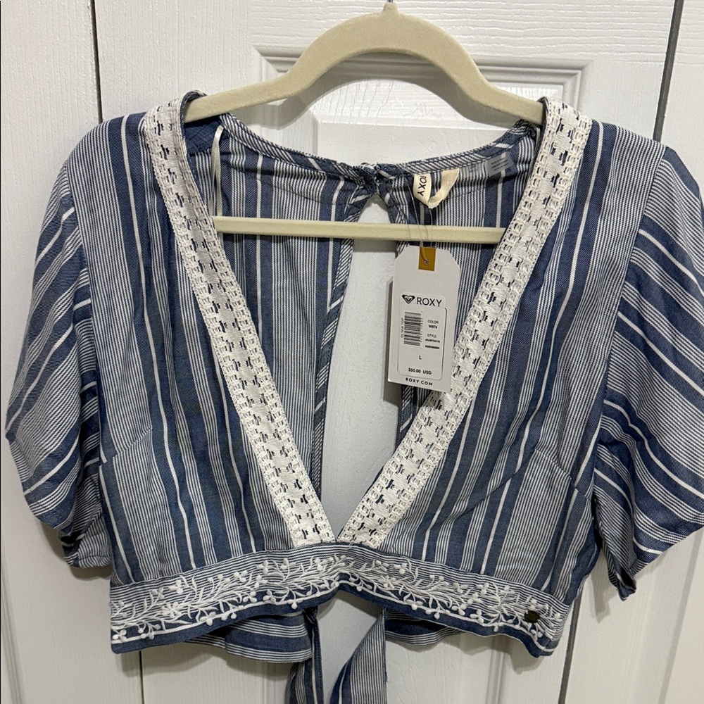 Roxy Navy and White Striped crop top
